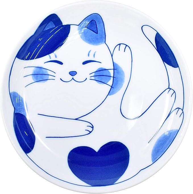 Mino Ware Japanese Pasta Bowl, Rice Soup Sarada Curry Rice, NEKOCHIGURA Cat Design, 7.9 inch, Mike