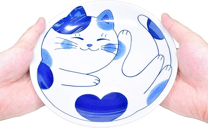 Mino Ware Japanese Pasta Bowl, Rice Soup Sarada Curry Rice, NEKOCHIGURA Cat Design, 7.9 inch, Mike