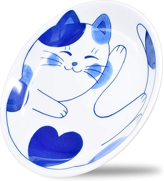 Mino Ware Japanese Pasta Bowl, Rice Soup Sarada Curry Rice, NEKOCHIGURA Cat Design, 7.9 inch, Mike