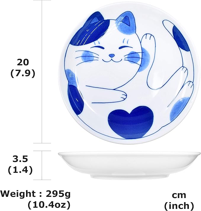 Mino Ware Japanese Pasta Bowl, Rice Soup Sarada Curry Rice, NEKOCHIGURA Cat Design, 7.9 inch, Mike