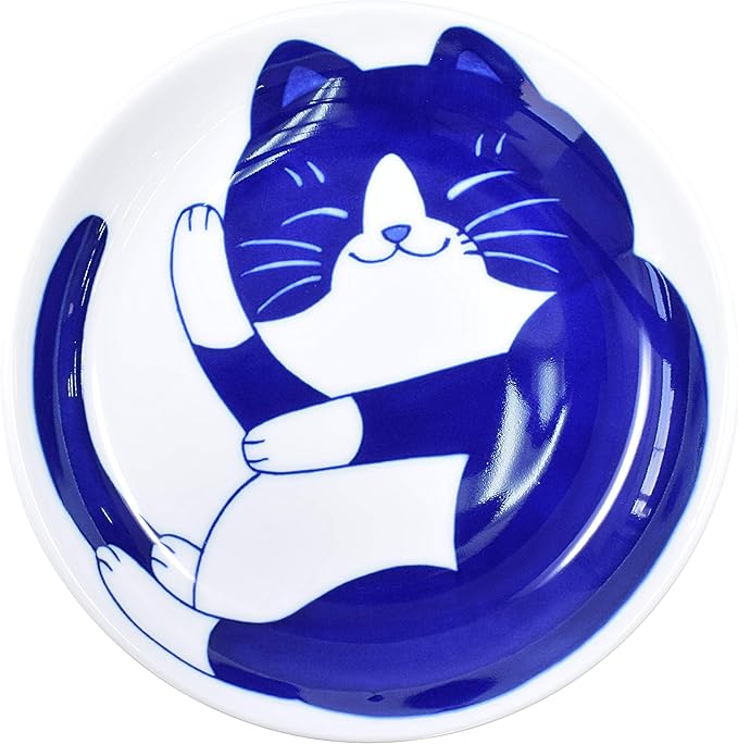 Mino Ware Japanese Pasta Bowl, Rice Soup Sarada Curry Rice, NEKOCHIGURA Cat Design, 7.9 inch, Hachiware