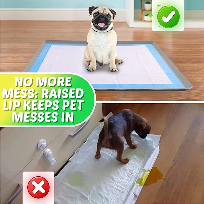 TidyFriend Pee Pad Holder Tray 30 x36 Inches, Puppy Pad Holder, Easy to Clean and Store Pee Pad Holder for Dogs, Silicon Training Pad Holder, No Spill Puppy Pad Holder (Light Grey)