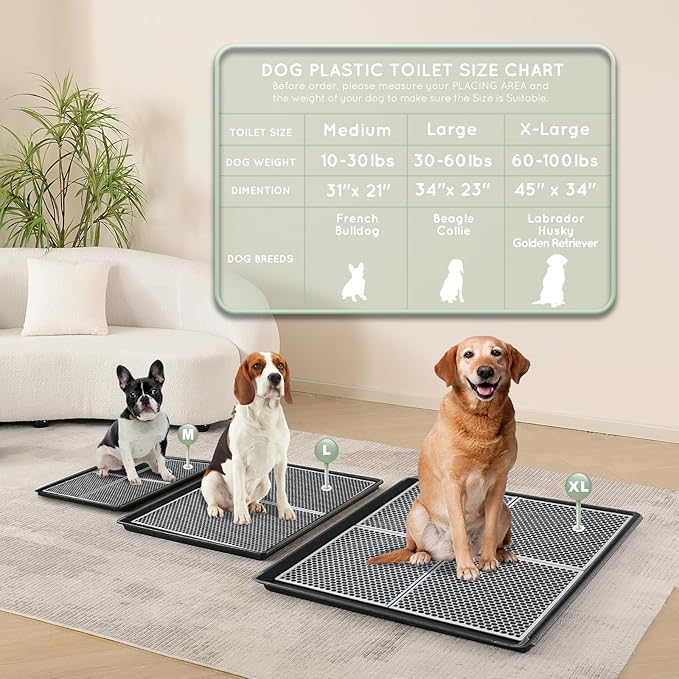 HQ4us Dog Pee Pad Holder Tray with Grate 45”×34”, Large Dog Litter Box Toilet, Puppy Pee Pad Holder, Less Mess, Dog Potty Indoor Outdoor for Balcony